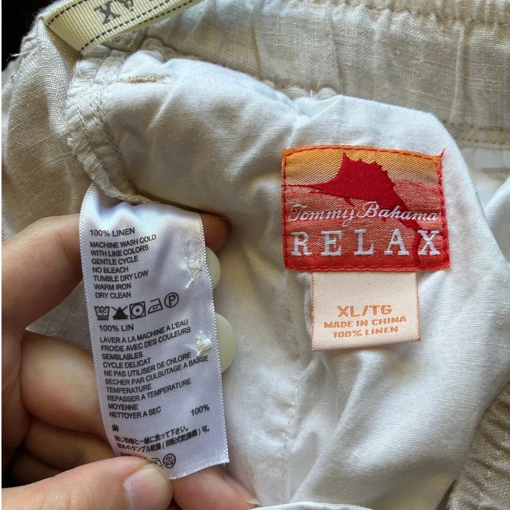 Tommy Bahama Relax Mens Linen Straight Leg Pants Size XL Beige Summer Vacation
